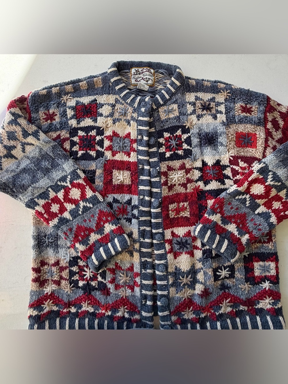 Vintage Heirloom Collectibles Button Cardigan Red White Blue